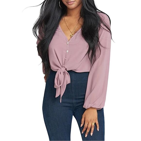 NWT Show Me Your MuMu Tatum Tie Top in Antique Rose Chiffon Size Medium - Picture 1 of 7